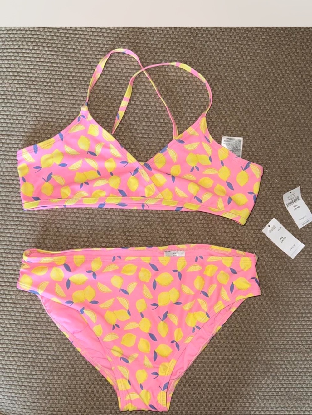 NWT Gap Kids Girls Pink Lemon Print 2-Piece Tankini Bikini Swimsuit XXL 14-16